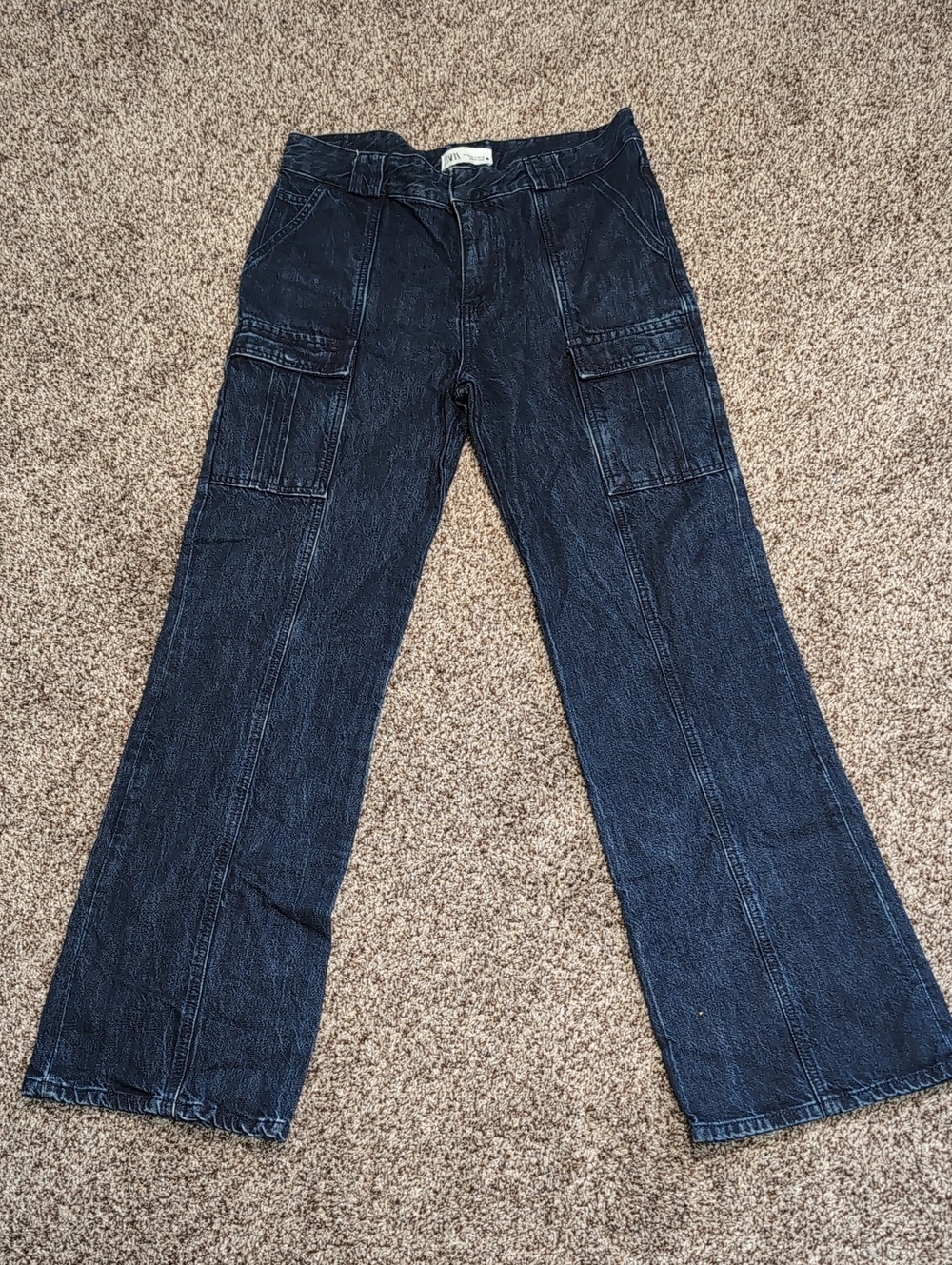 Zara Utility Cargo Jeans Tailored Straight Leg Size 8 Tall